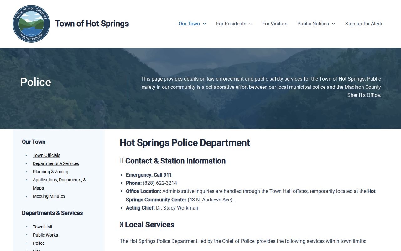 Hot Springs criminal records contact on the official police page