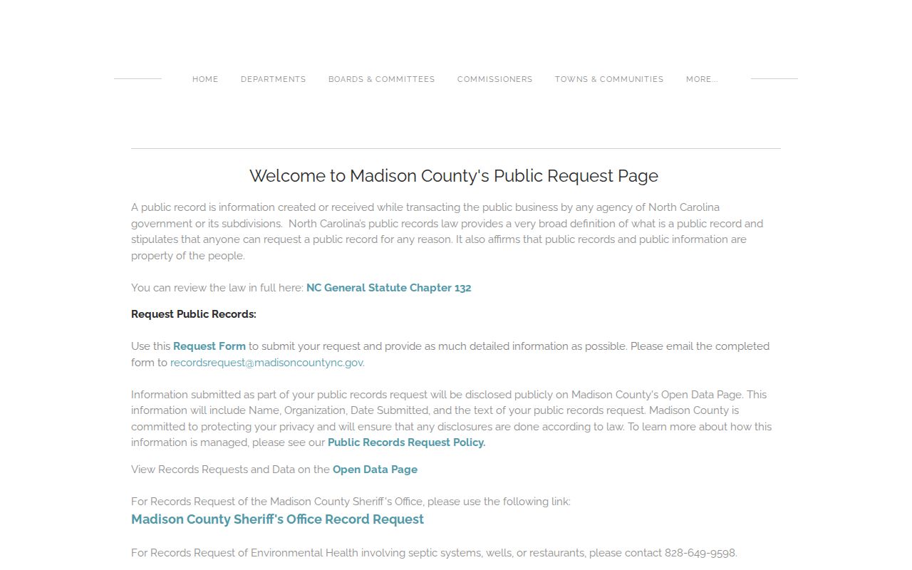 Madison County arrest record public request page