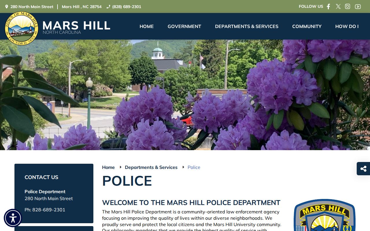 Mars Hill criminal records source at the Mars Hill Police Department